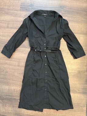 Express Black Button-Front Trench Shirt Dress with Belt